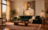 The same room with a large oil-painted canvas on the wall